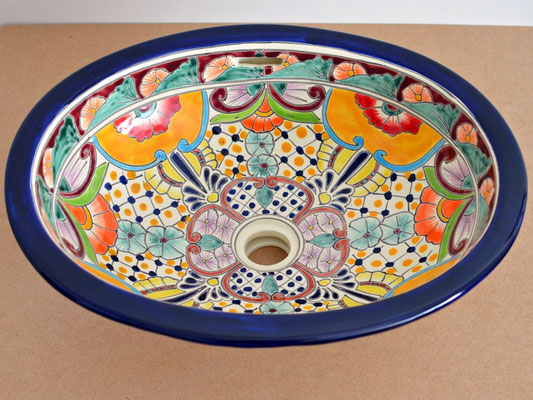 Buntes Einbauwaschbecken aus mexikanischer Keramik FRIEDA Design oval
