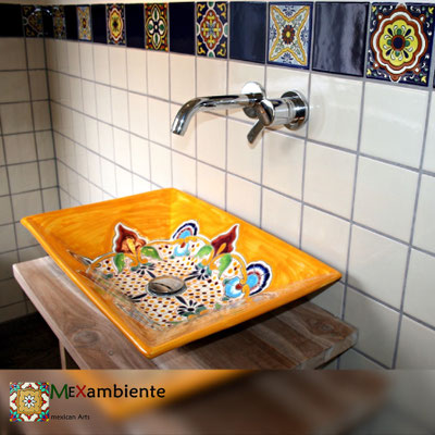 Rechteckiges Waschbecken MEX6 Puebla & Fliesen im Format 11x11 von Mexambiente