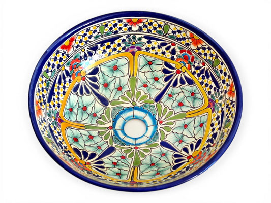 Handbemaltes Waschbecken aus mexikanischer Talavera-Keramik CARIBE