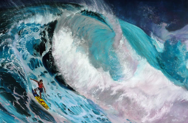 "Surfin´Hookipa" Pastell, 40x60cm, (C)D.Saul 2015 (Ref.Foto by Jimmy hepp,Maui