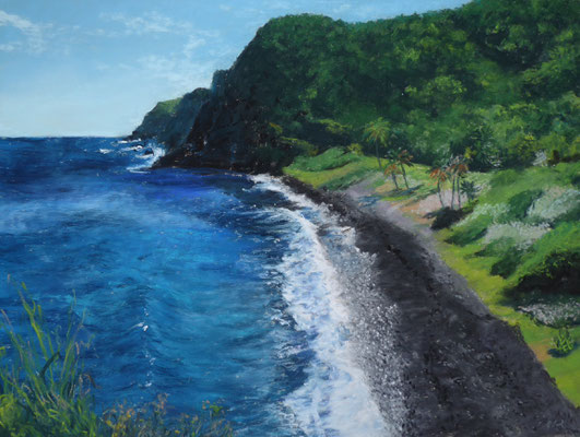Black Sand Beach, Pastell, 30x40cm