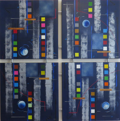 bleu d'argent - H104xL104 cm acrylique sur MDF