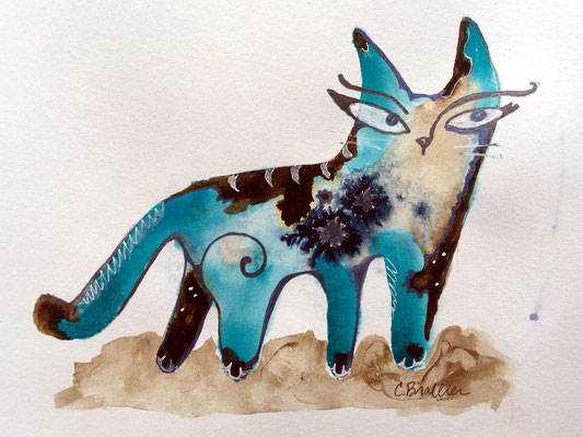 Little Cat 2 - 5x7", acrylic inks on paper - available in my Etsy store