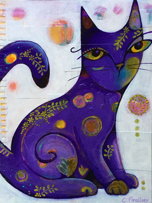 Purple Cat - 9x12", acrylics, acrylic inks on paper - sold