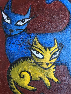 Yellow Cat, Blue Cat - 5", acrylics on sassafras wood - sold
