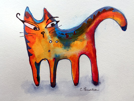 Little Cat 1 - 5x7", acrylic inks on paper - available in my Etsy store