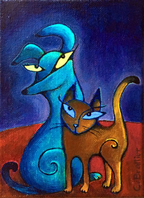 Cat and Dog - 5x7", acrylics on canvas - available in my Etsy store