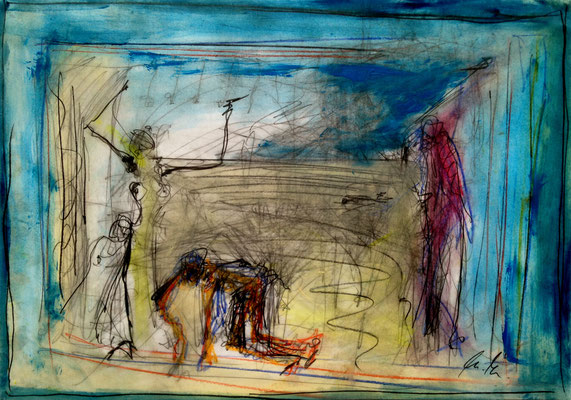 forgiveness, oil on paper, 29,7 cm x42 cm