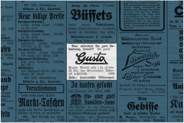 Werbung für Gusto-Haferflöckli vom 4. Oktober 1928 ("Lokal-Anzeiger", heute "Niederämter Anzeiger")