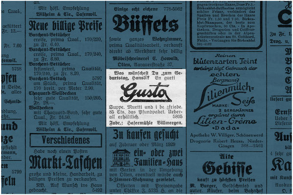 Werbung für Gusto-Haferflöckli vom 4. Oktober 1928 ("Lokal-Anzeiger", heute "Niederämter Anzeiger")