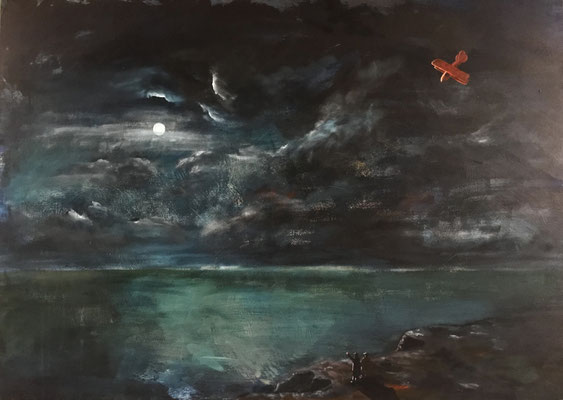 F. Radziwill und C.D. Friedrich am Meer (2018), Acryl auf Leinwand, 99x140cm