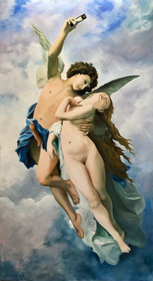 Das Selfie (Amor und Psyche Revisited) (2020), Öl und Acryl auf Leinwand, 200x110cm