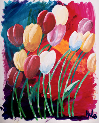 Tulpen (2003), Seidenmalfarbe und Acryl auf Karton, 140x110cm