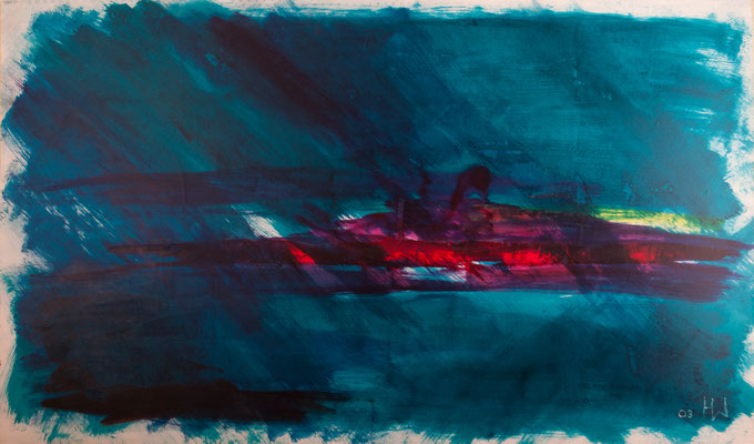 Feuerland (2003), Seiden-Malfarbe auf Karton, 90x150cm 