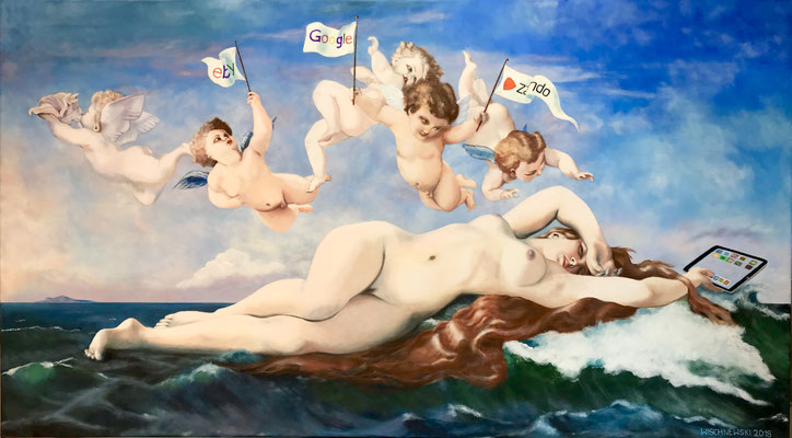 La Naissance de la Consommatrice Déshabillée (2018), Acryl auf Leinwand, 100x180cm