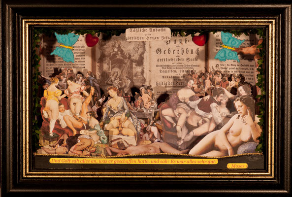 Tägliche Andacht (2014), beleuchtetes Diorama (Wechselbeleuchtung), ca.25x40x15cm