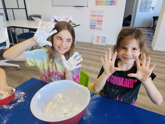 Messy play with salt dough in Science Club.