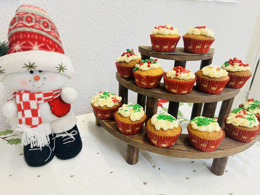 Festive Christmas cupcakes prepared for a Custom Kids Christmas celebration.