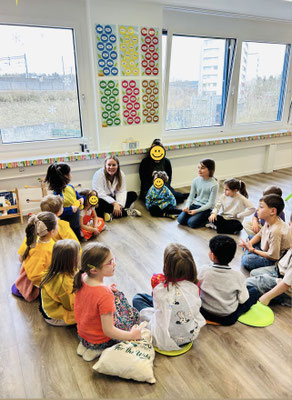 The children meeting Dr. Hayley, science specialist