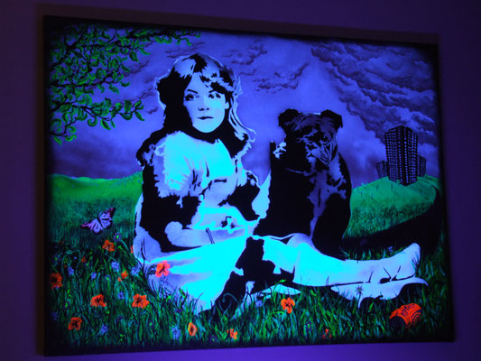 Beauty and the Beast, Acrylic paint & Spray Paint on Canvas, 2010 under UV light