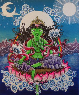 Green Tara, Acrylic Paint & Pens on Canvas, 2021