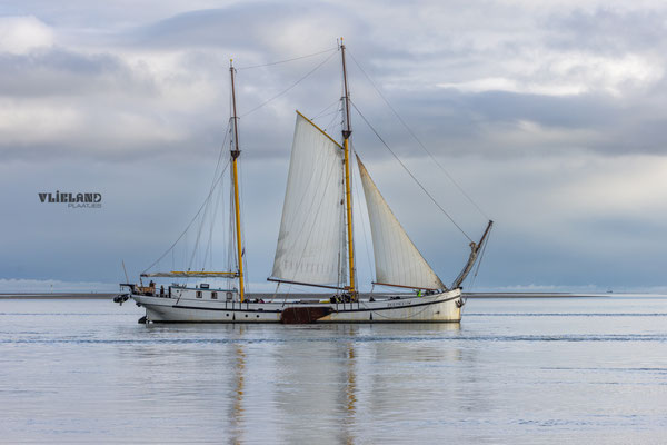 Klipper Zeemeeuw onder zeil voor de haveningang, okt 2025