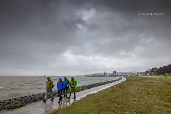 Wandelaars in de regen, Havenweg april 2024