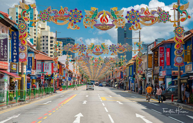 Little India, das sich im Planungsgebiet Rochor, Singapur befindet, ist ein ethnischer Bezirk, in dem vorwiegend die indische Minderheit der Stadt lebt.