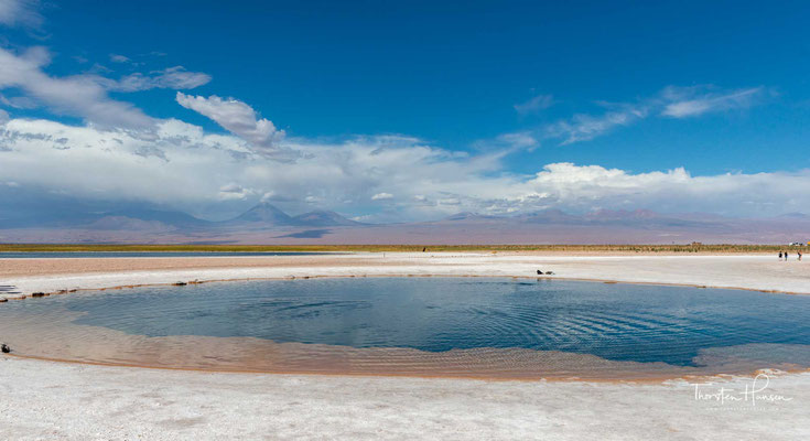 Laguna Cejas. Nah an San Pedro gelegen wird der Salzsee zum Bade­spaß für Touristen genutzt.