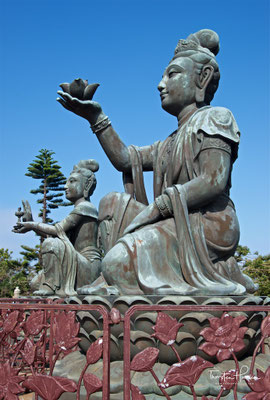 Die Augen, Lippen, die Haltung des Kopfes und der rechten zum Segnen erhobenen Hand, verleihen dem massiven Buddha Würde und eine bescheidene Persönlichkeit.