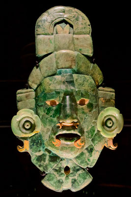 Jademaske aus Calakmul, Mexiko- späte Klassik 600-800 n. Chr. 