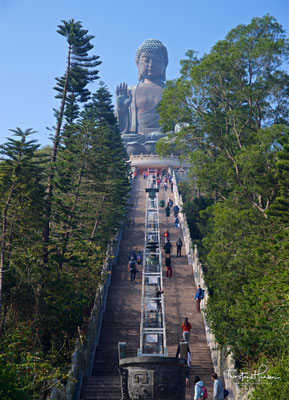 Sitzend, 34 Meter hoch und den Blick nach Norden gen China gerichtet, zieht der majestätische bronzene Buddha Pilger aus ganz Asien an.