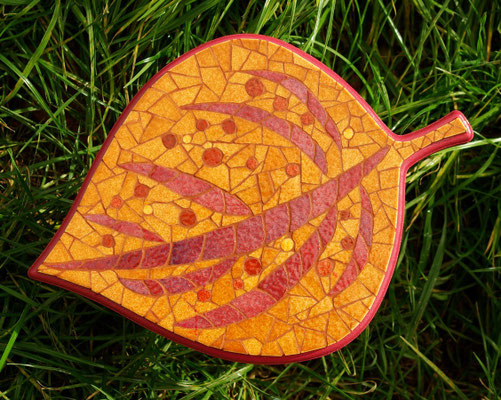Feuille orange et rose - Dessous de plat - Sylvie Foisel-Guigues