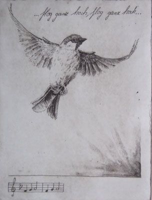 Vogel 2/ 2022/ Polymerradierung / 19,5x15cm