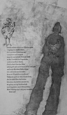 Schatten (Var.2) / Gedicht Lavant, 2025/26 ca.30x60cm Tiefdruck und Letterndruck