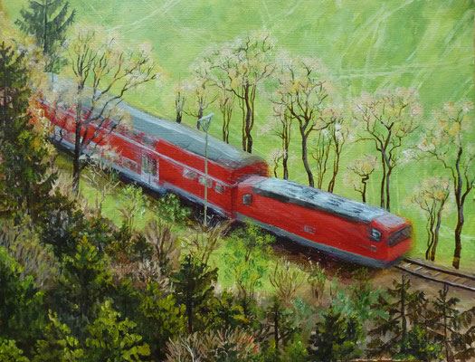Regionalzug, 2014, Acryl auf Papier, 24x32 cm