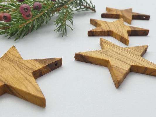 5 Weihnachtssterne aus Olivenholz