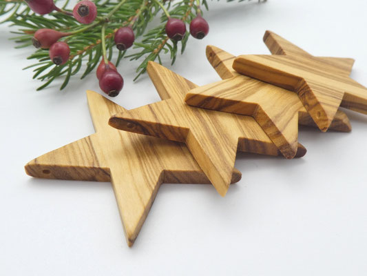 4 Holzsterne-Anhänger aus Olivenholz