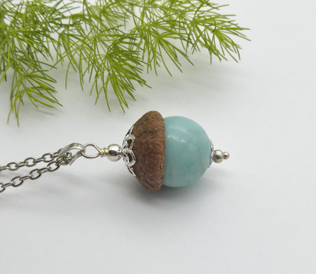Naturschmuck-Anhänger mit Eichel + Amazonit
