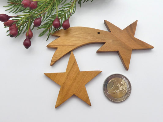 3 Holzsterne & 1 Komet aus Kirsche
