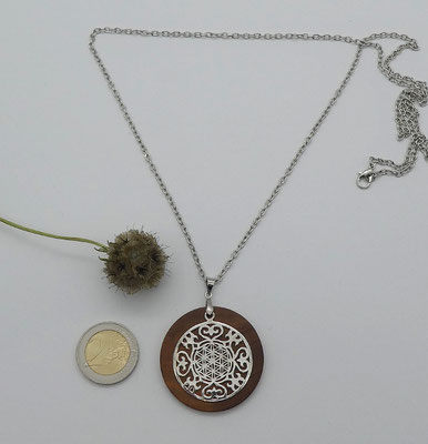 Halskette mit Anhänger aus Zwetschge & Ornament mit Blume des Lebens aus 925 Silber