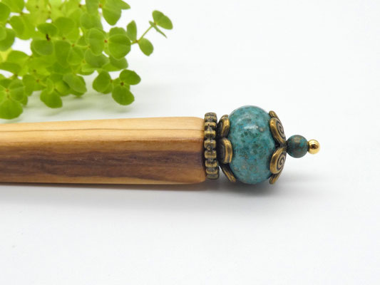 Haarstab aus Olivenholz & Chrysokoll