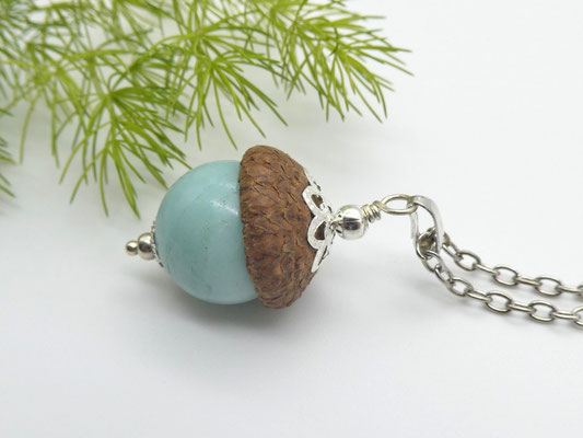 Naturschmuck-Anhänger mit Eichel + Amazonit