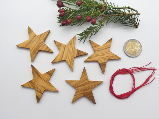 5 Weihnachtssterne aus Olivenholz