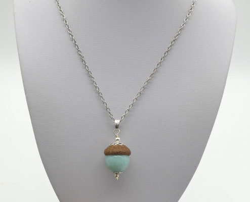 Naturschmuck-Anhänger mit Eichel + Amazonit