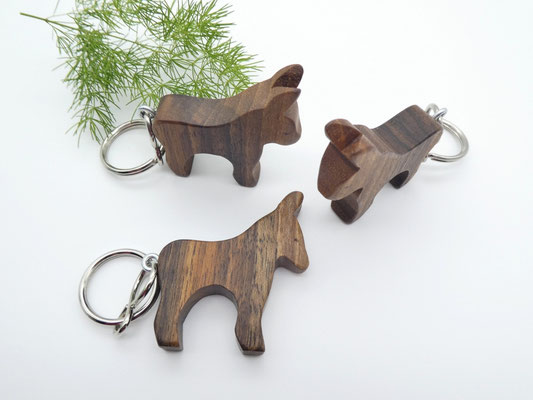 Schlüsselanhänger Esel aus Holz - Walnuss