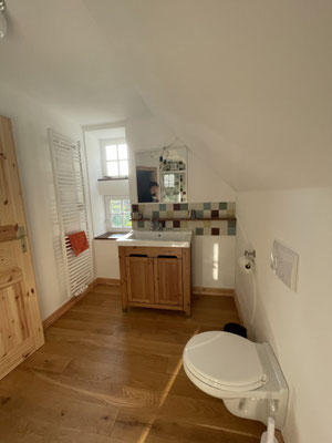 Badezimmer mit Waschtisch und Toilette