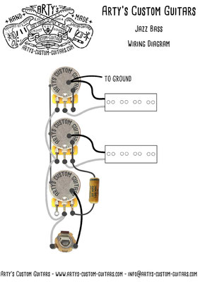 Wiring Diagram PREWIRED KIT JAZZ BASS www.artys-custom-guitars.com