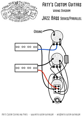 Arty's Custom Guitars JAZZ BASS SERIES PARALLEL PREWIRED KIT PREWIRED HARNESS 