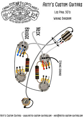 Les Paul Wiring Diagram 50's Fifties Vintage Pickups www.artys-custom-guitars.com